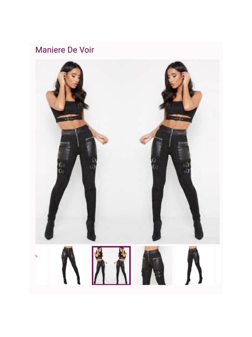 Maniere De Voir Black High-Waist Skinny Moto Pants with Zip & Buckle Panels